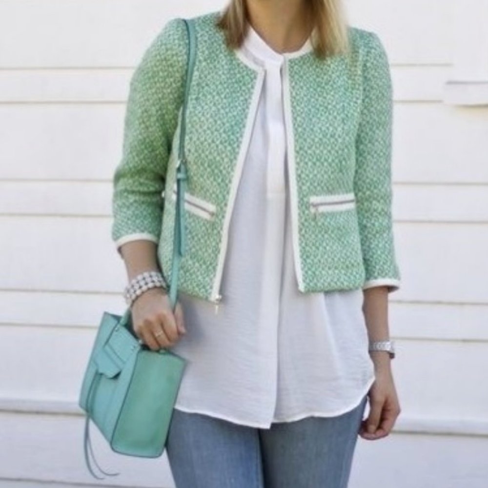 CAbi Clover Tweed  Cropped Zip Up Jacket Size 6